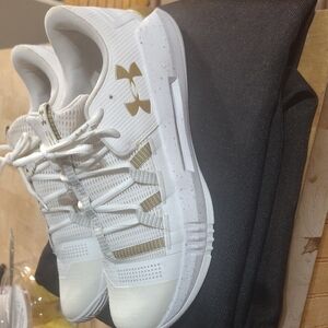 Under Armour White and Gold Athletic Shoes